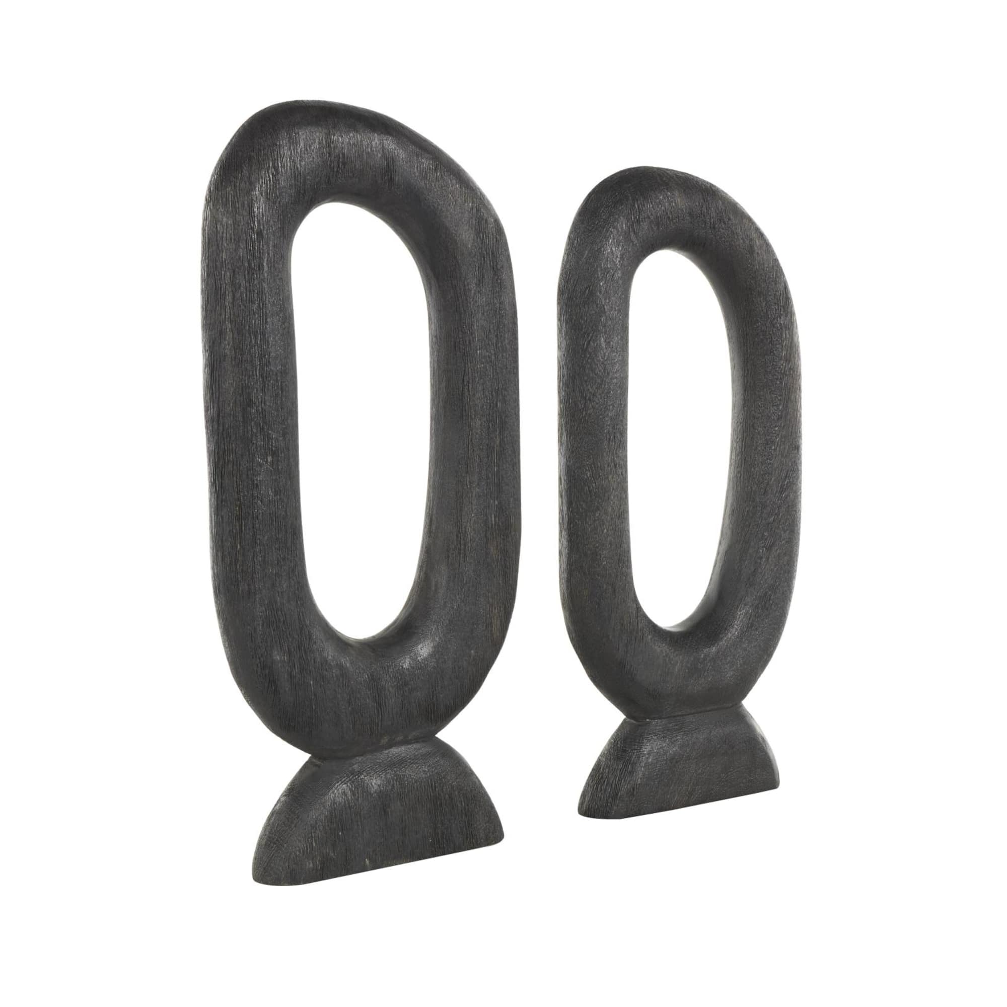 Black Mango Wood Abstract Oval Sculpture Set